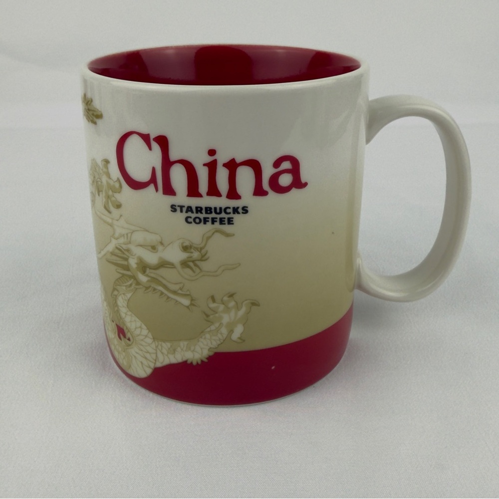Starbucks China 2012 Global Icon Dragon Mug 16oz Red Ivory Coffee Cup